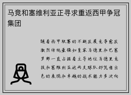 马竞和塞维利亚正寻求重返西甲争冠集团